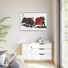 Matador and bull, aesthetic woodcut