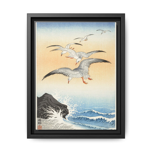 Five seagulls above turbulent sea (1900 - 1930) by Ohara Koson