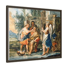 Tobias restoring the eyesight of Tobit in the presence of Raphael and Anna. Gouache painting by a Spanish painter, 19th century.