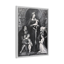 Saint Mary (the Blessed Virgin) with the Christ Child and a family as donors. Lithograph by F.S. Hanfstaengl, 1832 , after H. Holbein.