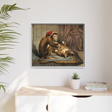 A monkey physician examining a cat patient for fleas. Coloured lithograph