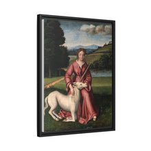 A virgin and a unicorn; representing chastity