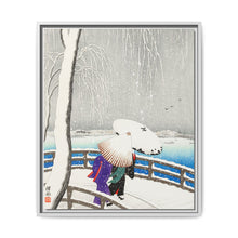 Two women in the snow on Yanagi Bridge (1927) by Ohara Koson