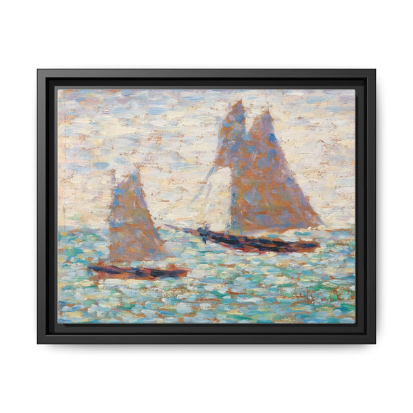 Two Sailboats at Grandcamp (Deux voiliers Ã Grandcamp) (ca. 1885) by Georges Seurat - NOMADEN ART GALLERY