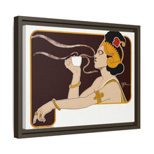 Poster showing woman holding up glass of coffee (Rajah brand) (1897) chromolithograph by Henri Meunier.