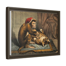 A monkey physician examining a cat patient for fleas. Coloured lithograph