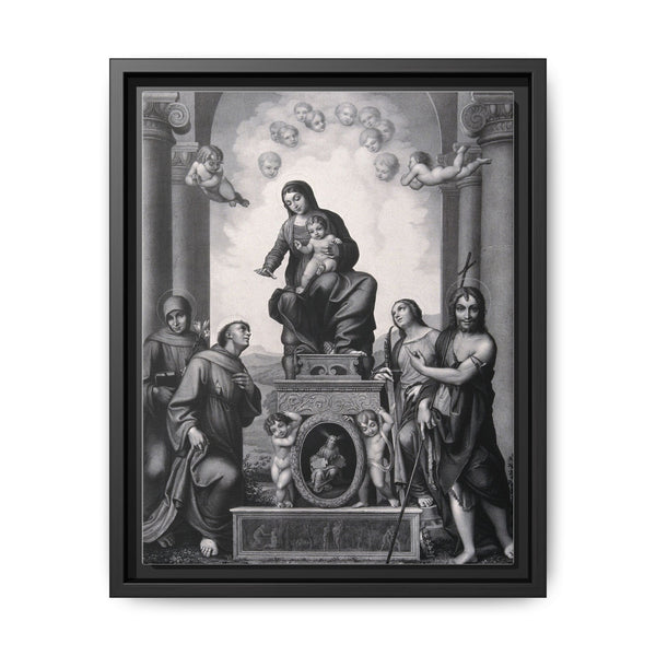 Saint Mary (the Blessed Virgin) with the Christ Child and Saint Antony of Padua, Saint Francis of Assisi, Saint Catherine of Alexandria, Saint John the Baptist and angels. - NOMADEN ART GALLERY