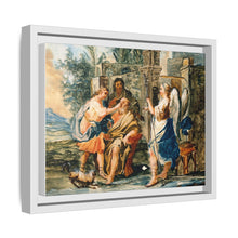 Tobias restoring the eyesight of Tobit in the presence of Raphael and Anna. Gouache painting by a Spanish painter, 19th century.