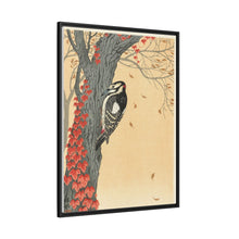 Great spotted woodpecker in tree with red ivy (1925 - 1936) by Ohara Koson
