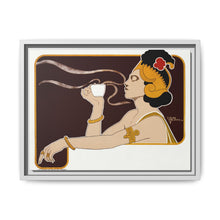 Poster showing woman holding up glass of coffee (Rajah brand) (1897) chromolithograph by Henri Meunier. - NOMADEN ART GALLERY