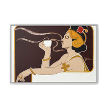 Poster showing woman holding up glass of coffee (Rajah brand) (1897) chromolithograph by Henri Meunier. - NOMADEN ART GALLERY