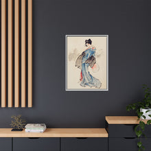 Woman, Full-Length Portrait, Standing, Facing Left, Holding Fan in Right Hand, Wearing Kimono with Check Design by Katsushika Hokusai (1760-1849), a traditional Japanese Ukyio-e style illustration of a Japanese woman in kimono. - NOMADEN ART GALLERY