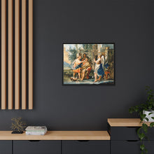 Tobias restoring the eyesight of Tobit in the presence of Raphael and Anna. Gouache painting by a Spanish painter, 19th century.