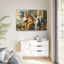 Tobias restoring the eyesight of Tobit in the presence of Raphael and Anna. Gouache painting by a Spanish painter, 19th century.