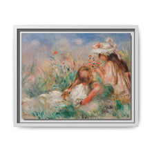 Girls in the Grass Arranging a Bouquet (Fillette couchée sur l'herbe et jeune fille arrangeant un bouquet) (1890) by Pierre-Auguste Renoir. - NOMADEN ART GALLERY