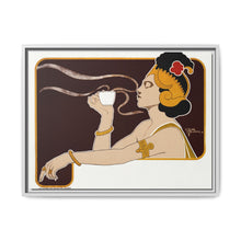 Poster showing woman holding up glass of coffee (Rajah brand) (1897) chromolithograph by Henri Meunier. - NOMADEN ART GALLERY