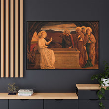 The women at the grave of Christ: anangel tells them that he is risen. Colour lithograph by M. and N. Hanhart after J.E. Goodall after Fra Angelico.