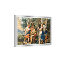 Tobias restoring the eyesight of Tobit in the presence of Raphael and Anna. Gouache painting by a Spanish painter, 19th century.