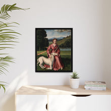 A virgin and a unicorn; representing chastity