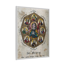 Saint George and Saint Antony of Padua, Saint Catherine of Alexandria, Saint Peter the Apostle, Saint Philomena, Saint Anne, Saint Barbara, Saint John the Baptist and Saint Agnes