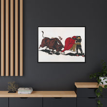 Matador and bull, aesthetic woodcut