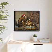 A monkey physician examining a cat patient for fleas. Coloured lithograph