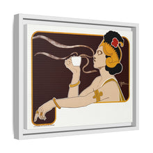 Poster showing woman holding up glass of coffee (Rajah brand) (1897) chromolithograph by Henri Meunier.