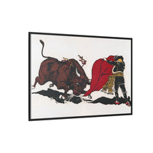 Matador and bull, aesthetic woodcut